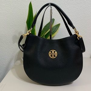 Tory Burch Gold and Black Shoulder Bag with Elegant Hardware